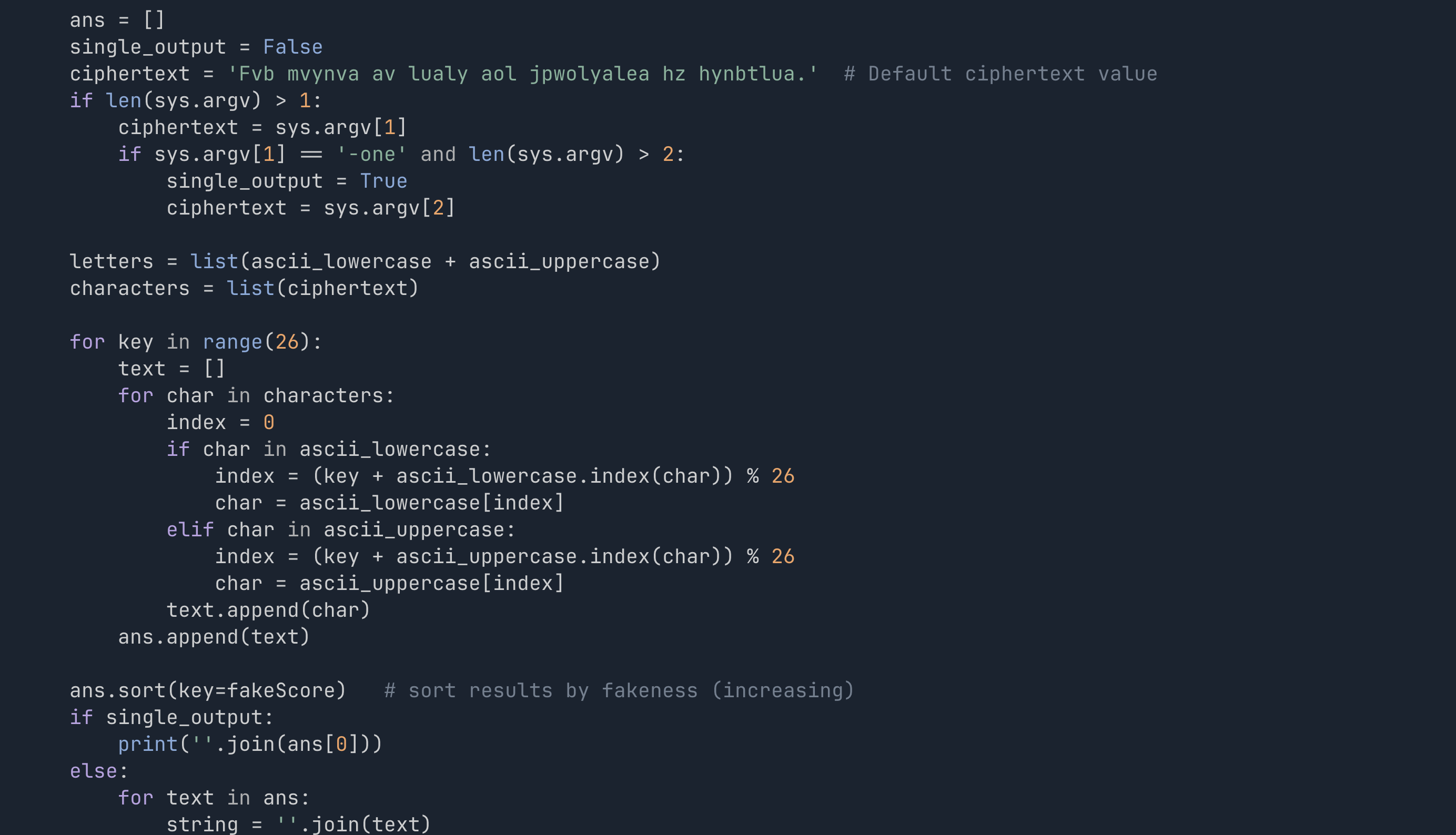 Python script to encipher or decipher Caesar ciphertext.